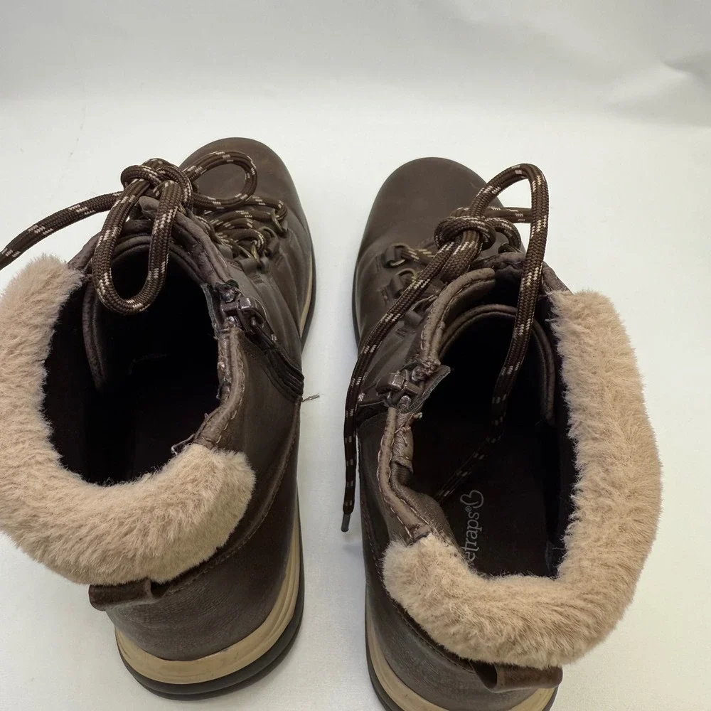 Baretraps Yanty Ankle Boots Faux Fur Collar Lace Up Comfort Brown‎ 8.5M Winter